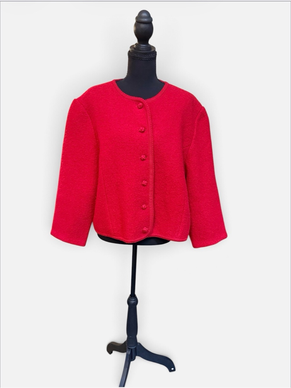 Vintage Lands End Red Boiled Wool Jacket Cardigan Womens 18